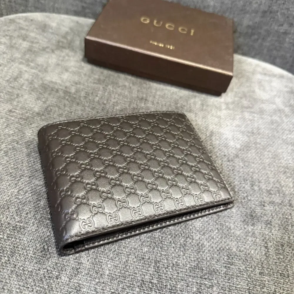 Gucci Micro Guccissima Brown Leather Bifold Wallet 496334 NEW